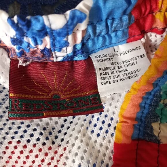 Red Stone L Multicolored 100% Nylon Pocket Drawstring Men's Swim Shorts - Picture 4 of 9